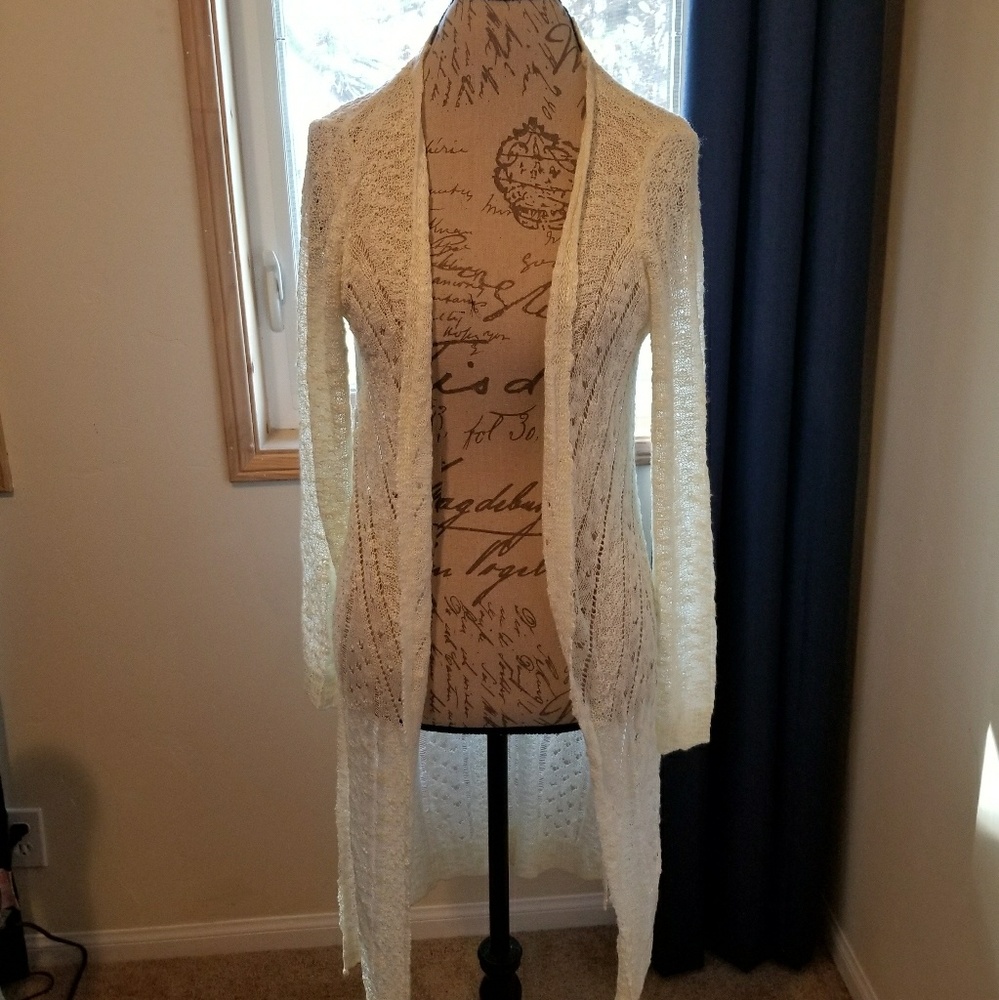 Ivory Colored Pointelle Duster Cardigan NWT